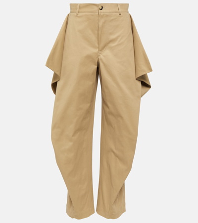 Jw Anderson Kite Draped Cotton-blend Twill Tapered Pants In Flax