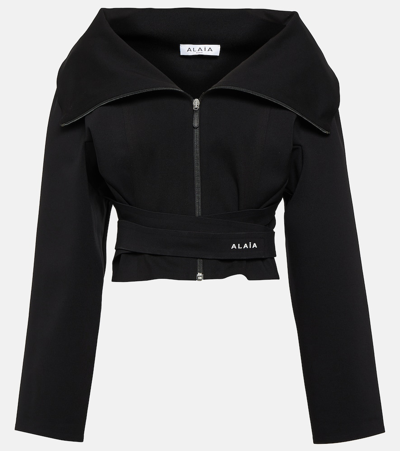 Alaïa Cropped Jersey Jacket In Black