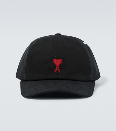 Ami Alexandre Mattiussi Ami Paris Black And Red Cotton Ami Paris De Coeur Baseball Cap