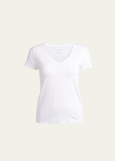 Majestic Filatures Stretch Linen Short Sleeve V-neck T-shirt In White