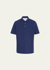 Brunello Cucinelli Double-layer Cotton Polo Shirt In C9695 Blue