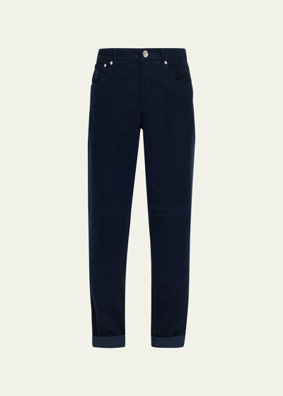 Brunello Cucinelli Men's Garment-dyed Italian Fit Five-pocket Trousers In Cotton Narrow Wale Corduroy In Black