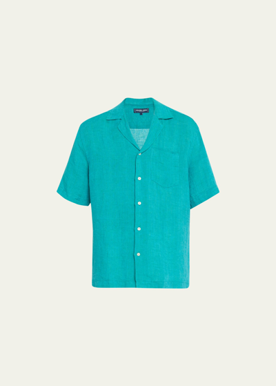 Frescobol Carioca Angelo Camp-collar Linen Shirt In Blue