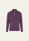 Brunello Cucinelli Men's Cable-knit Quarter Zip Sweater In Purple