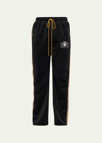 Rhude Men's Velvet Crest Side-stripe Track Pants In Multicolor