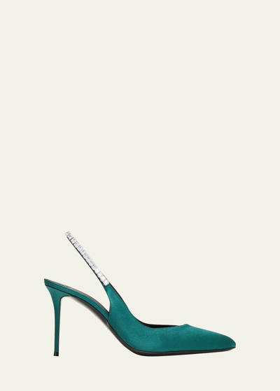 Giuseppe Zanotti Women's 90mm Satin & Crystal Slingback Sandals In Emerald