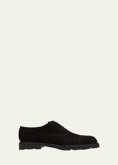 John Lobb Men's City Ii Cap-toe Suede Oxfords In Black