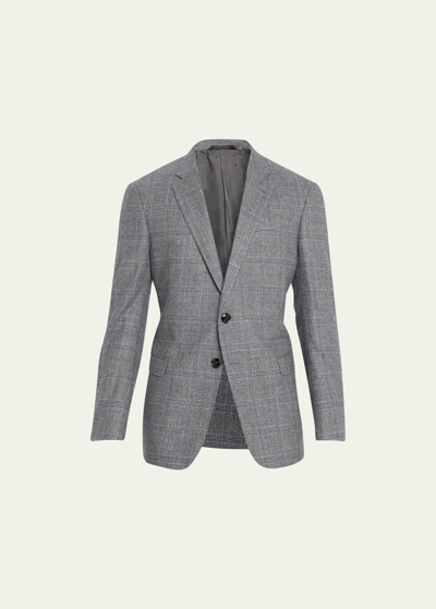 Giorgio Armani Men's Windowpane Wool-cashmere Blazer In Solid Medium Grey