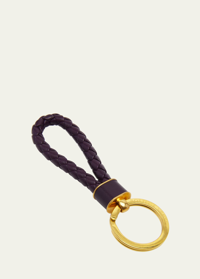 Bottega Veneta Intreccio Napa Lambskin Keychain In 6181 Dark Mystic-