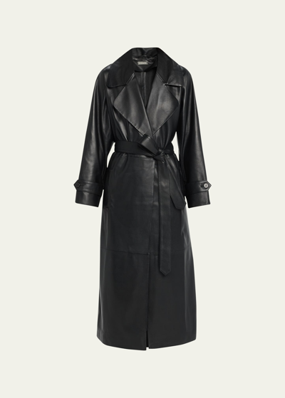 Utzon Chihiro Tucson Belted Leather Trench Coat In 10 Black