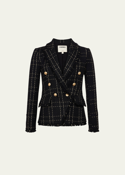 L Agence Kenzie Tweed Fringe-trim Blazer In Black Gold