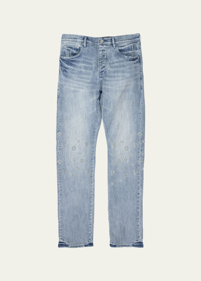 Purple Buckshot Distressed Slim-leg Jeans In Tuffetage Monogra