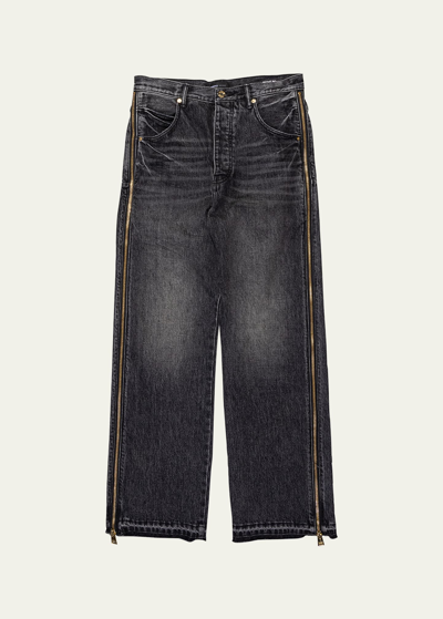 Purple Men's Wide-leg Jeans With Side Zippers In Full Side Zip
