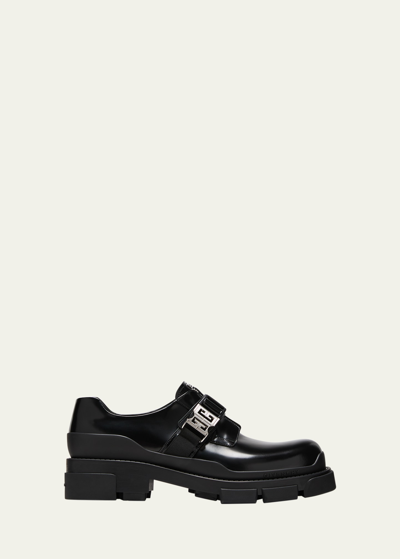 Givenchy Men's Terra 4g-buckle Leather Derby Shoes In Black