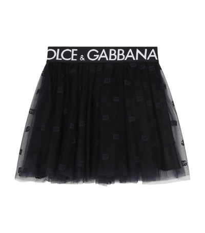 Dolce & Gabbana Kids' Logo-waistband Tulle Skirt In Black