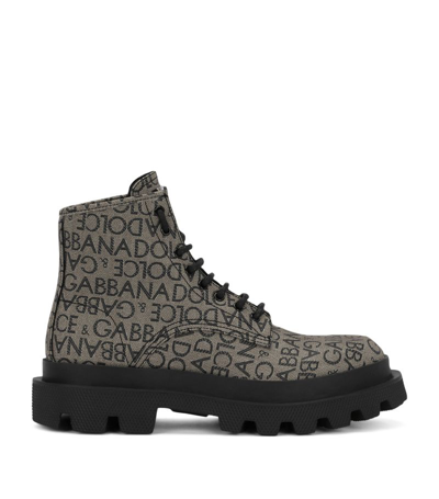 Dolce & Gabbana Coated Jacquard Ankle Boots In Multicolor