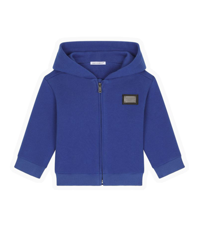 Dolce & Gabbana Logo-plaque Zip-up Hoodie In Blue