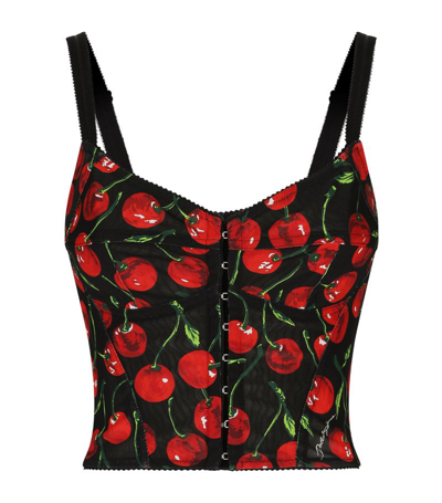 Dolce & Gabbana Cherry-print Elasticated Corset Top In Red