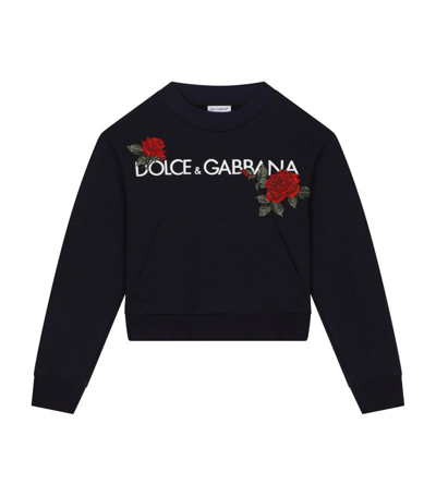 Dolce & Gabbana Kids' Rose-embroidered Cotton Sweatshirt In Black