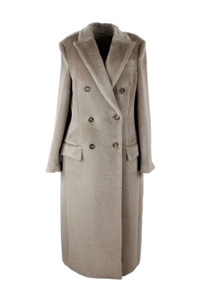 Brunello Cucinelli Long Coat In Alpaca In Beige