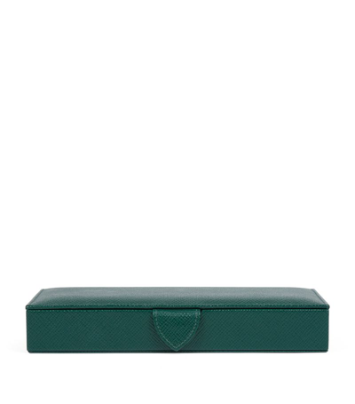 Smythson Leather Panama Cufflink Box In Green