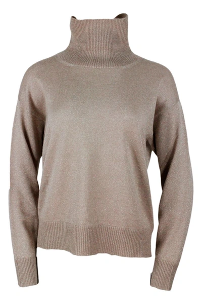 Fabiana Filippi Turtleneck Jumper In Cashmere Wool And Silk With Lurex In Beige