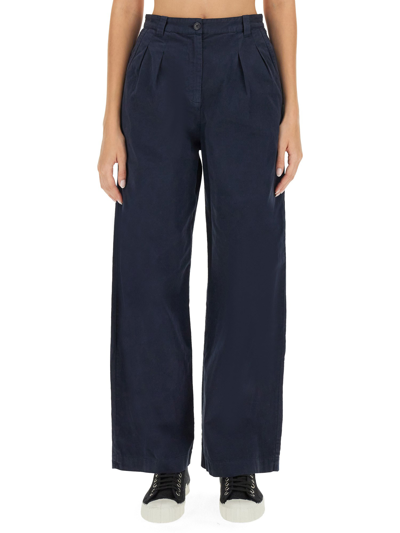 A.p.c. Navy Tressie Trousers In Blue