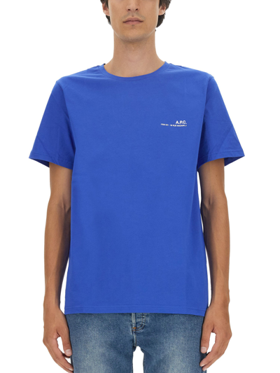 Apc Logo Print T-shirt In Blue