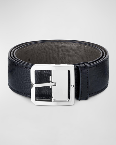 Montblanc Men's Pin Buckle Reversible Leather Belt In Black/gray