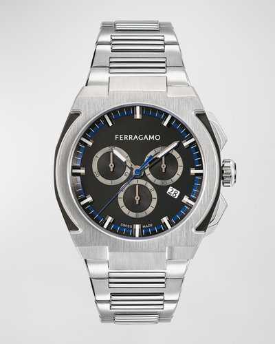 Ferragamo Men's 43mm Supreme Chrono Watch With Bracelet Strap In Stainless Steel