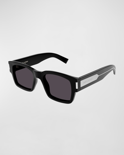 Saint Laurent Men's Naked Wire Core 53mm Square Sunglasses In Shiny Solid Black