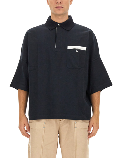 Palm Angels Sartorial Tape Cotton Polo Shirt In Blue