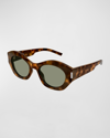 Saint Laurent Logo Acetate Cat-eye Sunglasses In Shiny Medium Hava