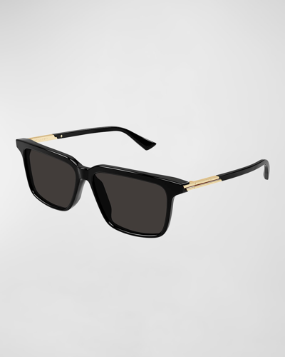 Bottega Veneta Men's Bv1261s Acetate Rectangle Sunglasses In Shiny Solid Black