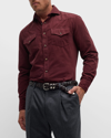 Brunello Cucinelli Easy Fit Cotton Corduroy Western Shirt In Purple