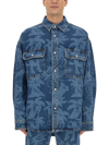 Palm Angels Printed Denim Oversize Shirt In Blue