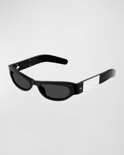 Gucci Two-tone Acetate Cat-eye Sunglasses In Shiny Solid Black