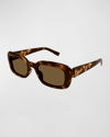 Saint Laurent Ysl Acetate Rectangle Sunglasses In Shiny Medium Brow