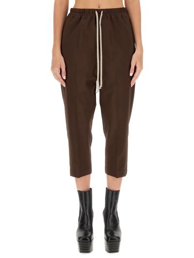 Rick Owens Drawstring Astaires Cropped Trousers In Brown