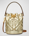 Tory Burch T-monogram Embossed Puffy Metallic Leather Bucket Bag In Gold