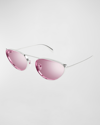 Alexander Mcqueen Studded Metal Cat-eye Aviator Sunglasses In Shiny Silver
