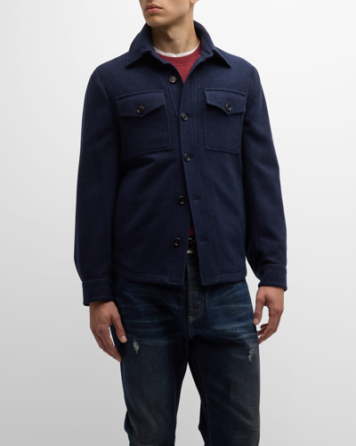 Brunello Cucinelli Men's Lightweight Water Resistant Cashmere Overshirt In Navy Blue