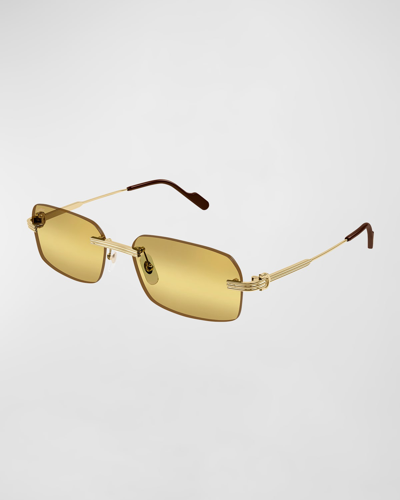 Cartier Men's Ct0271sm Rimless Rectangle Sunglasses In 012 Smooth Golden