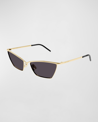 Saint Laurent Metal Cat-eye Sunglasses In Shiny Light Gold