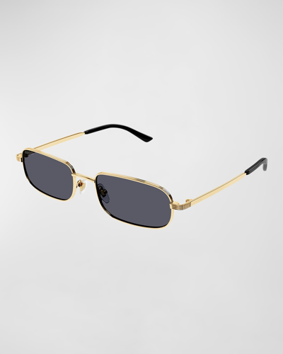 Gucci Men's New Light Metal Rectangular Metal Sunglasses In 001 Shiny Endura