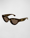 Bottega Veneta Cat-eye Acetate Sunglasses In Shiny Spotted Hav