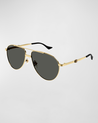 Gucci Men's Gg1440sm Metal Aviator Sunglasses In Shiny Endura Gold