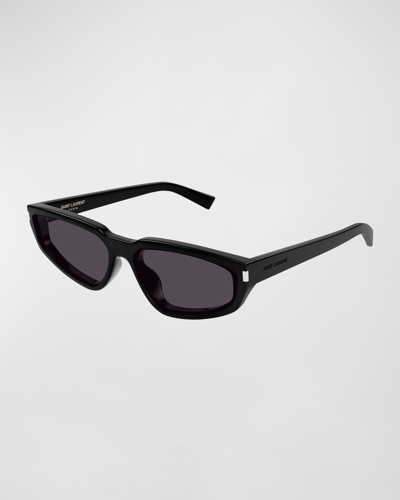 Saint Laurent Nova Acetate Cat-eye Sunglasses In Shiny Solid Black