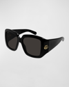 Gucci Gg Plastic Rectangle Sunglasses In Shiny Black