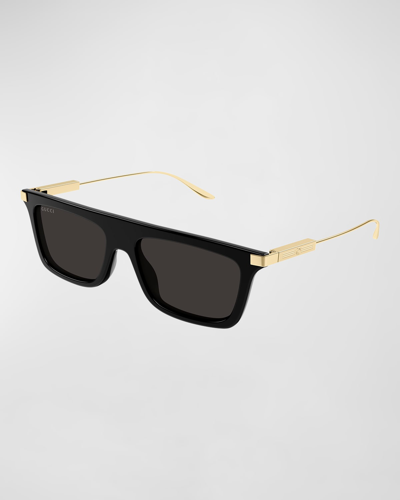Gucci Men's Gg1437sm Acetate Rectangle Sunglasses In 001 Black